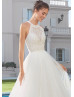 Beaded Halter Neck Ivory Lace Wedding Dress With Detachable Tulle Skirt